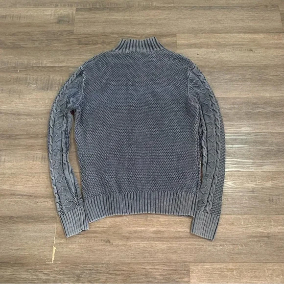 Carbon 2 Cobalt Cable Knit Zip Sweater Adult L Blue Gray Cotton Linen Stavanger - Picture 2 of 7